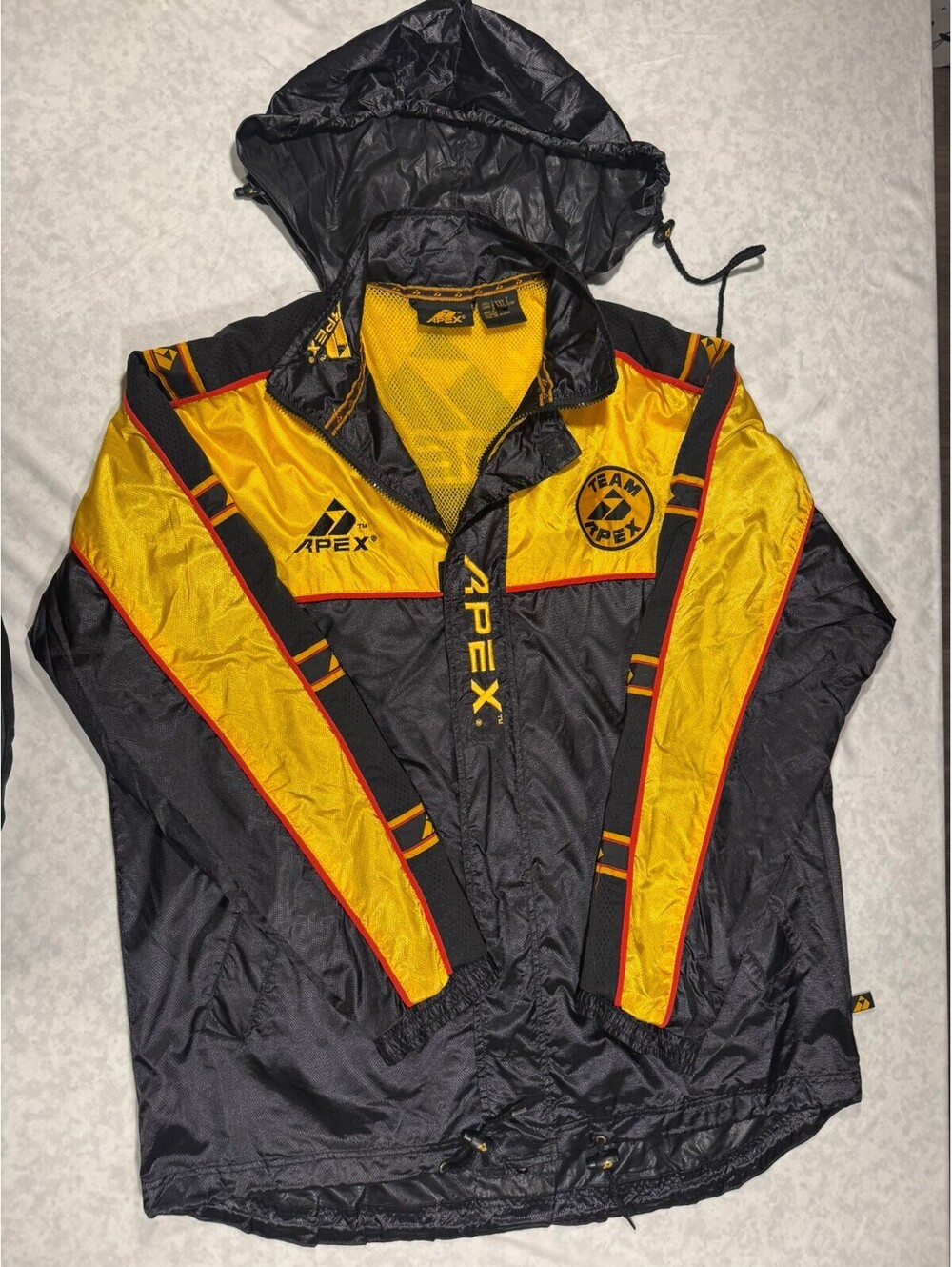 Apex Team Apex Black and Yellow Nylon Windbreaker Jacket XXL with Hood